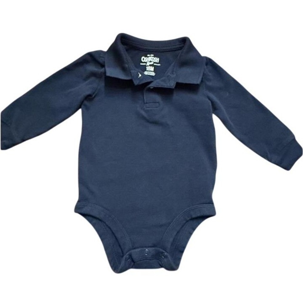 OshKosh‎ Bgosh Boys 18M Navy Blue Long Sleeve Polo Bodysuit Pique Knit One Piece